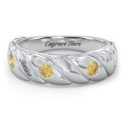 4 Birthstone Flat Twisted Croissant Ring in 925 Sterling Silver with Citrine