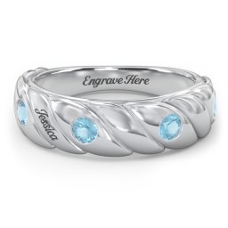 4 Birthstone Flat Twisted Croissant Ring in 925 Sterling Silver with Blue Topaz