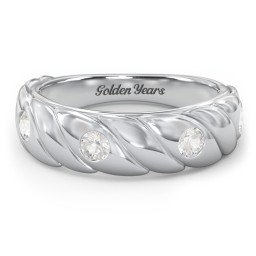 4 Birthstone Flat Twisted Croissant Ring in 925 Sterling Silver with Cubic Zirconia