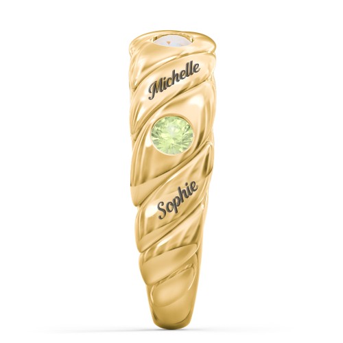 4 Birthstone Flat Twisted Croissant Ring – 10K Yellow Gold with Peridot, Opal, Pink Tourmaline, and Blue Topaz