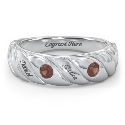 2 Birthstone Flat Twisted Croissant Ring in 925 Sterling Silver with Garnet