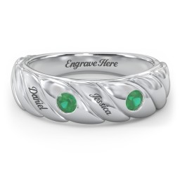 2 Birthstone Flat Twisted Croissant Ring in 925 Sterling Silver with Emerald