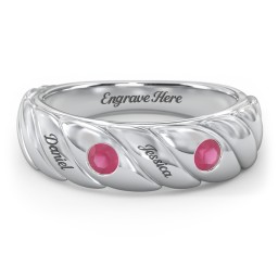 2 Birthstone Flat Twisted Croissant Ring in 925 Sterling Silver with Ruby