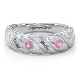 2 Birthstone Flat Twisted Croissant Ring in 925 Sterling Silver with Pink Tourmaline