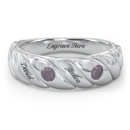 2 Birthstone Flat Twisted Croissant Ring in 925 Sterling Silver with Alexandrite