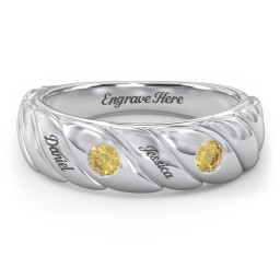 2 Birthstone Flat Twisted Croissant Ring in 925 Sterling Silver with Citrine