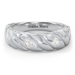 2 Birthstone Flat Twisted Croissant Ring in 925 Sterling Silver with Cubic Zirconia