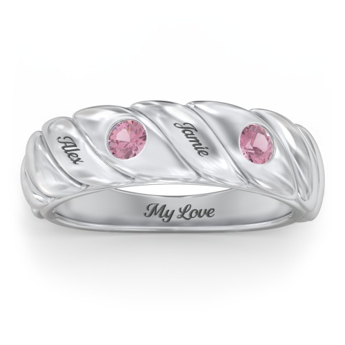 2 Birthstone Flat Twisted Croissant Ring – Sterling Silver with Pink Tourmaline