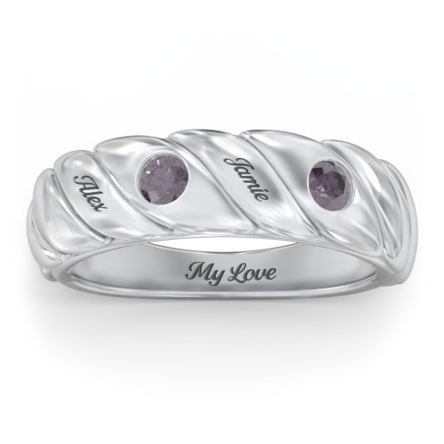2 Birthstone Flat Twisted Croissant Ring – Sterling Silver with Alexandrite