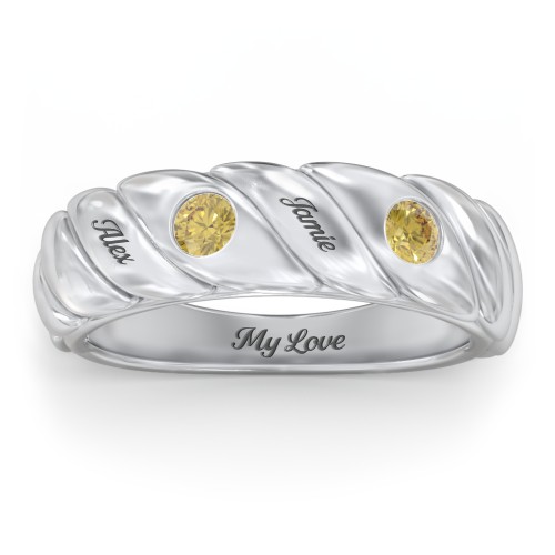 2 Birthstone Flat Twisted Croissant Ring – Sterling Silver with Citrine