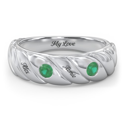 2 Birthstone Flat Twisted Croissant Ring – Sterling Silver with Emerald