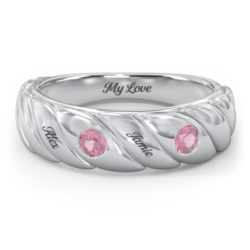2 Birthstone Flat Twisted Croissant Ring – Sterling Silver with Pink Tourmaline