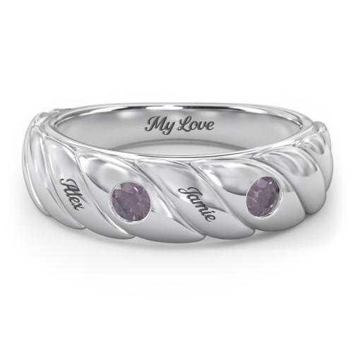 2 Birthstone Flat Twisted Croissant Ring – Sterling Silver with Alexandrite