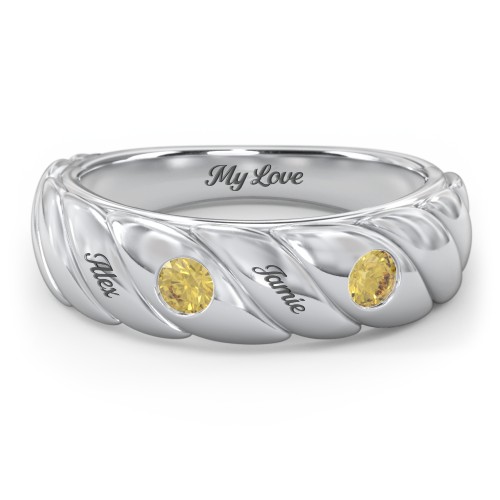 2 Birthstone Flat Twisted Croissant Ring – Sterling Silver with Citrine