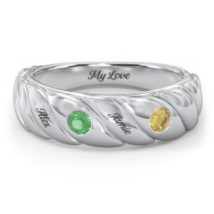 2 Birthstone Flat Twisted Croissant Ring – 10K Yellow Gold with Emerald and Citrine