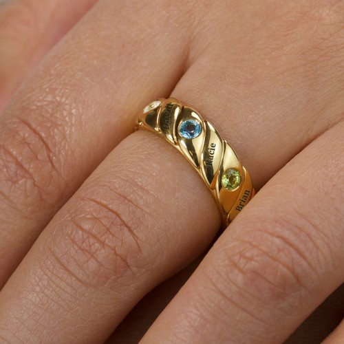 2 Birthstone Flat Twisted Croissant Ring – 10K Yellow Gold with Emerald and Citrine