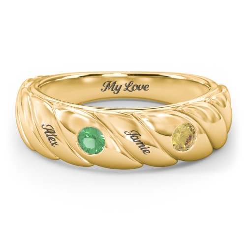 2 Birthstone Flat Twisted Croissant Ring – 10K Yellow Gold with Emerald and Citrine