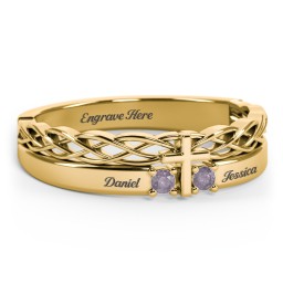 Women’s Cross Ring with Round Gemstones in 18K Gold Plated Silver with Alexandrite