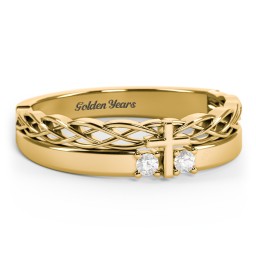 Women’s Cross Ring with Round Gemstones in 18K Gold Plated Silver with Cubic Zirconia