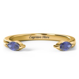Marquise Birthstone Open Cuff Ring in 18K Gold Plated Silver with Blue Sapphire