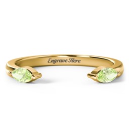 Marquise Birthstone Open Cuff Ring in 18K Gold Plated Silver with Peridot