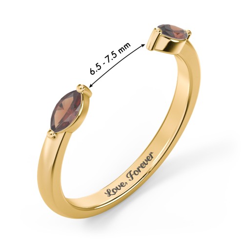 Marquise Birthstone Open Cuff Ring – 18K Gold Plated Silver with Garnet