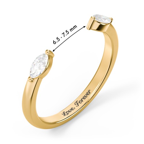 Marquise Birthstone Open Cuff Ring – 18K Gold Plated Silver with Diamond