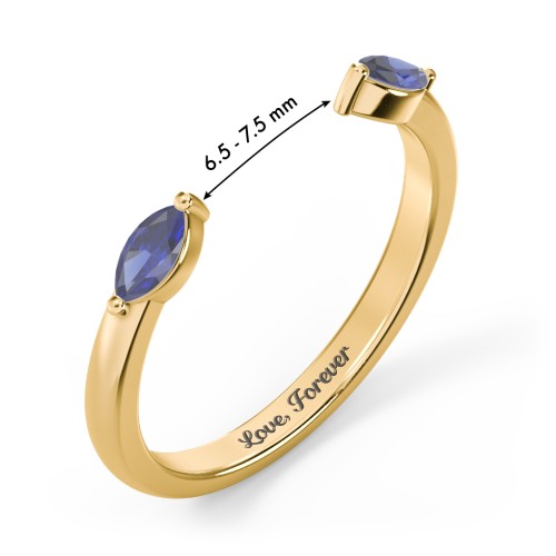 Marquise Birthstone Open Cuff Ring – 18K Gold Plated Silver with Blue Sapphire