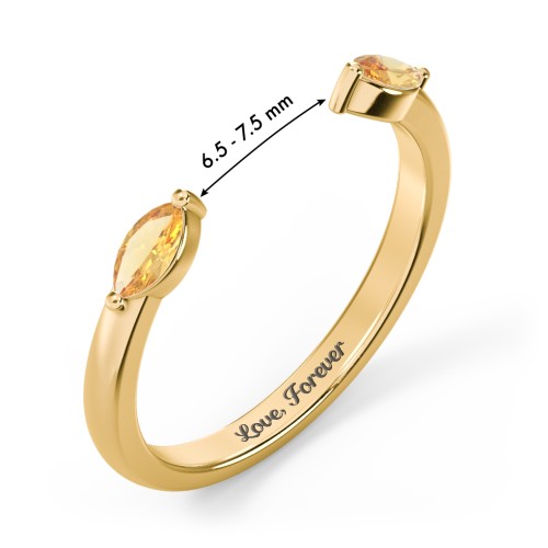 Marquise Birthstone Open Cuff Ring – 18K Gold Plated Silver with Citrine