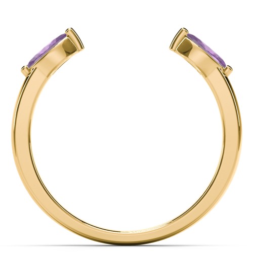 Marquise Birthstone Open Cuff Ring – 18K Gold Plated Silver with Amethyst