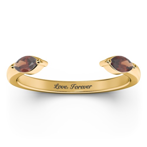 Marquise Birthstone Open Cuff Ring – 18K Gold Plated Silver with Garnet
