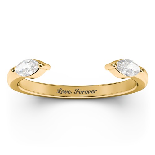 Marquise Birthstone Open Cuff Ring – 18K Gold Plated Silver with Cubic Zirconia
