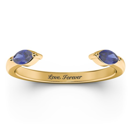 Marquise Birthstone Open Cuff Ring – 18K Gold Plated Silver with Blue Sapphire