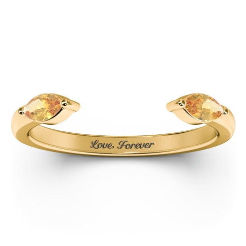Marquise Birthstone Open Cuff Ring – 18K Gold Plated Silver with Citrine