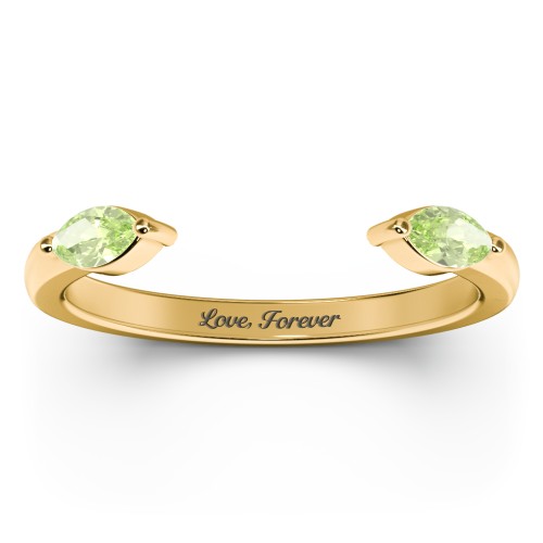 Marquise Birthstone Open Cuff Ring – 18K Gold Plated Silver with Peridot
