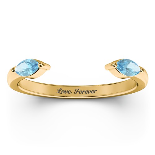 Marquise Birthstone Open Cuff Ring – 18K Gold Plated Silver with Blue Topaz