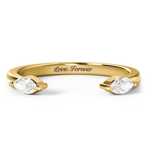 Marquise Birthstone Open Cuff Ring – 18K Gold Plated Silver with Cubic Zirconia