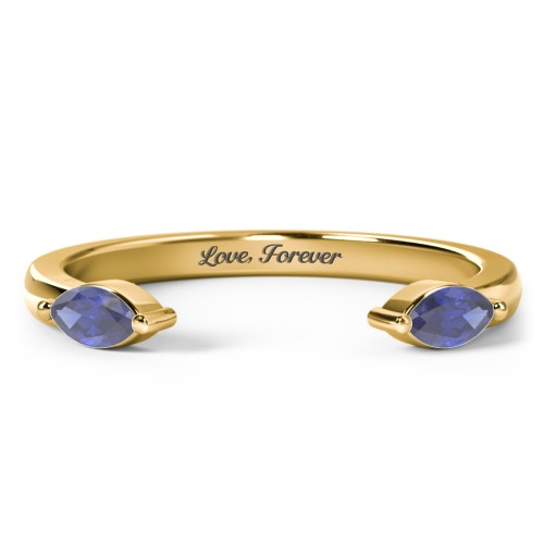 Marquise Birthstone Open Cuff Ring – 18K Gold Plated Silver with Blue Sapphire