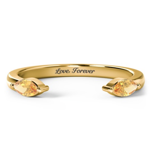 Marquise Birthstone Open Cuff Ring – 18K Gold Plated Silver with Citrine