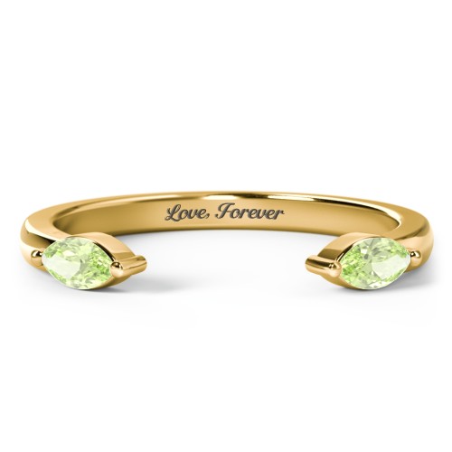 Marquise Birthstone Open Cuff Ring – 18K Gold Plated Silver with Peridot