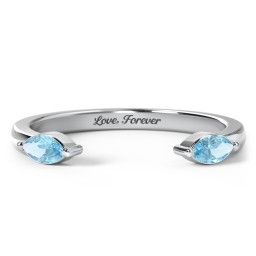 Marquise Birthstone Open Cuff Ring in 925 Sterling Silver with Blue Topaz