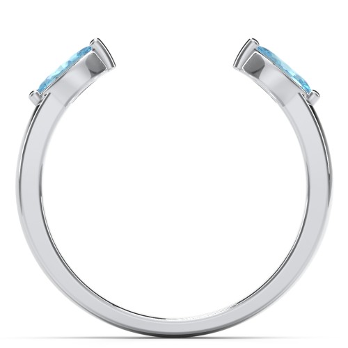 Marquise Birthstone Open Cuff Ring – Sterling Silver with Blue Topaz