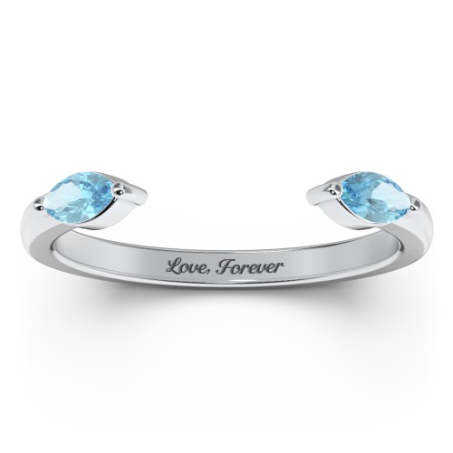 Marquise Birthstone Open Cuff Ring – Sterling Silver with Blue Topaz