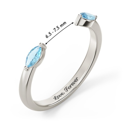 Marquise Birthstone Open Cuff Ring – 10K White Gold with Blue Topaz