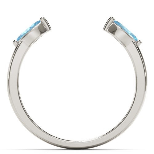 Marquise Birthstone Open Cuff Ring – 10K White Gold with Blue Topaz
