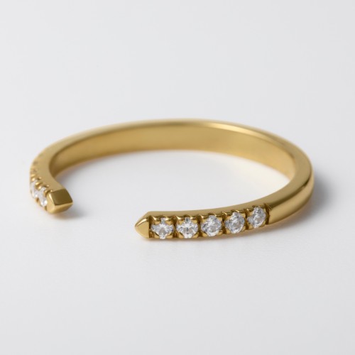Pavé Birthstone Open Cuff Ring – 18K Gold Plated Silver with White Premium Zirconia