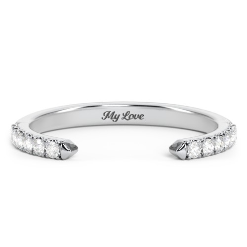 Pavé Birthstone Open Cuff Ring – Sterling Silver with White Premium Zirconia
