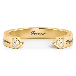 Geometric Birthstone Open Cuff Ring in 18K Gold Plated Silver with Diamond