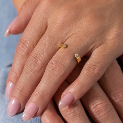 Geometric Birthstone Open Cuff Ring – 18K Gold Plated Silver with White Premium Zirconia