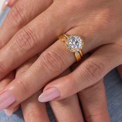 Geometric Birthstone Open Cuff Ring – 18K Gold Plated Silver with White Premium Zirconia